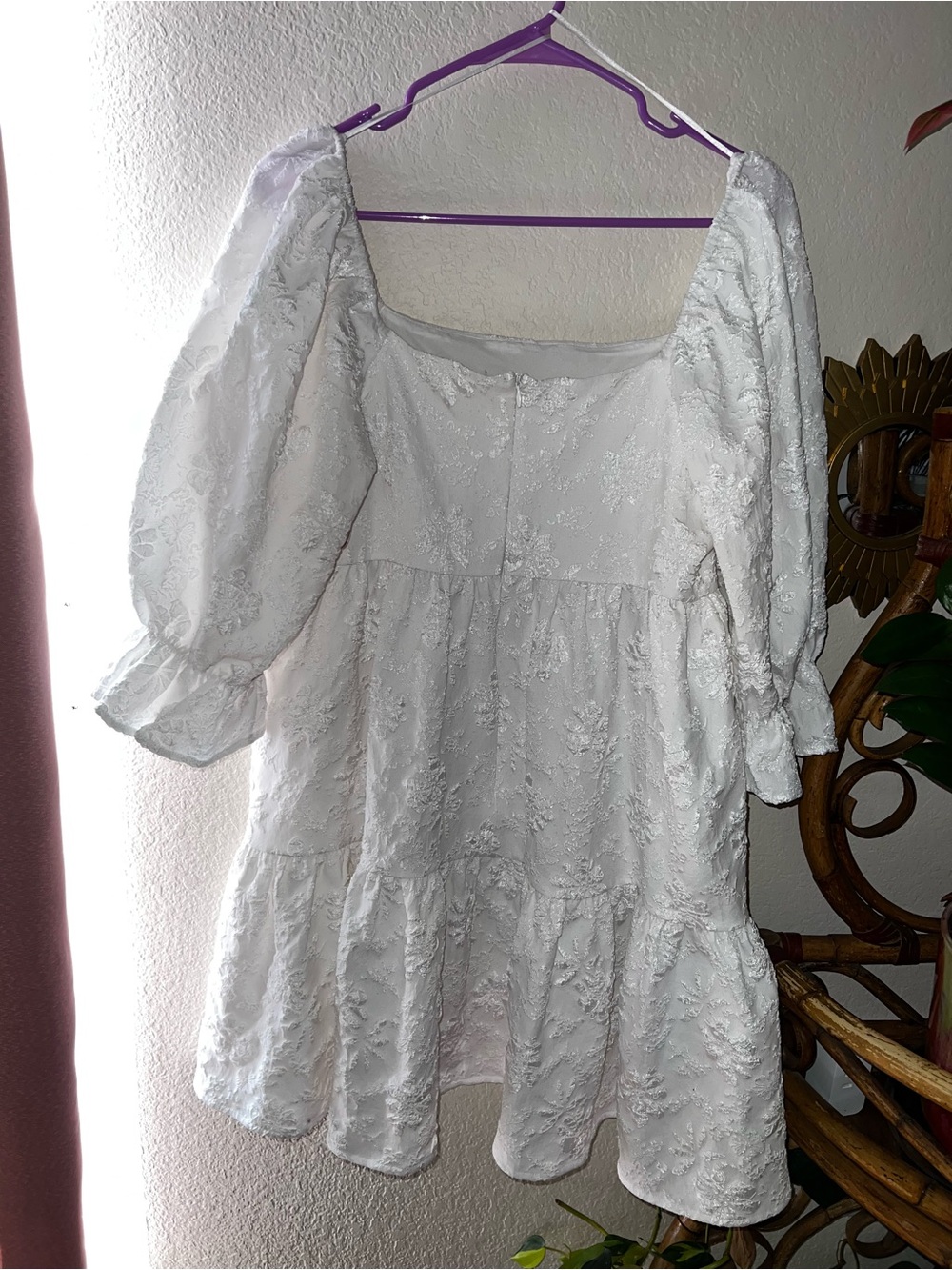 Entro White Dress - Size L Puff Sleeve Ruffled Graduation Event Dressy Short - Picture 4 of 6